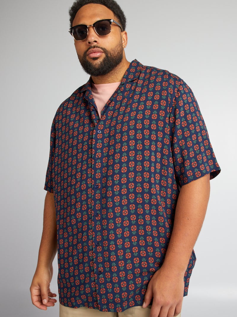 Camisa fluida com gola pijama AZUL - Kiabi