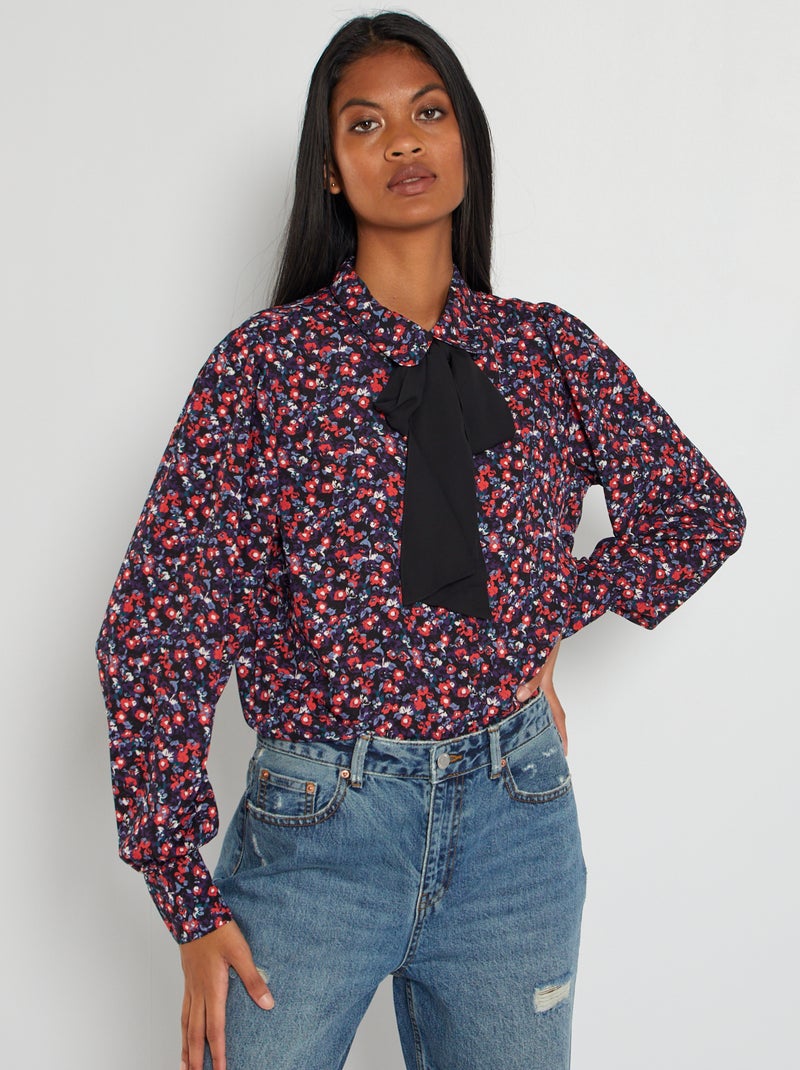 Camisa fluida com laço 'JDY' PRETO - Kiabi