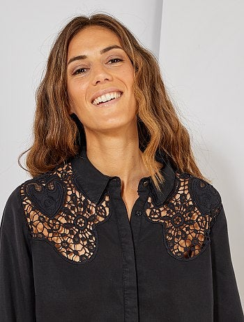 Camisa fluida com macramé - Kiabi