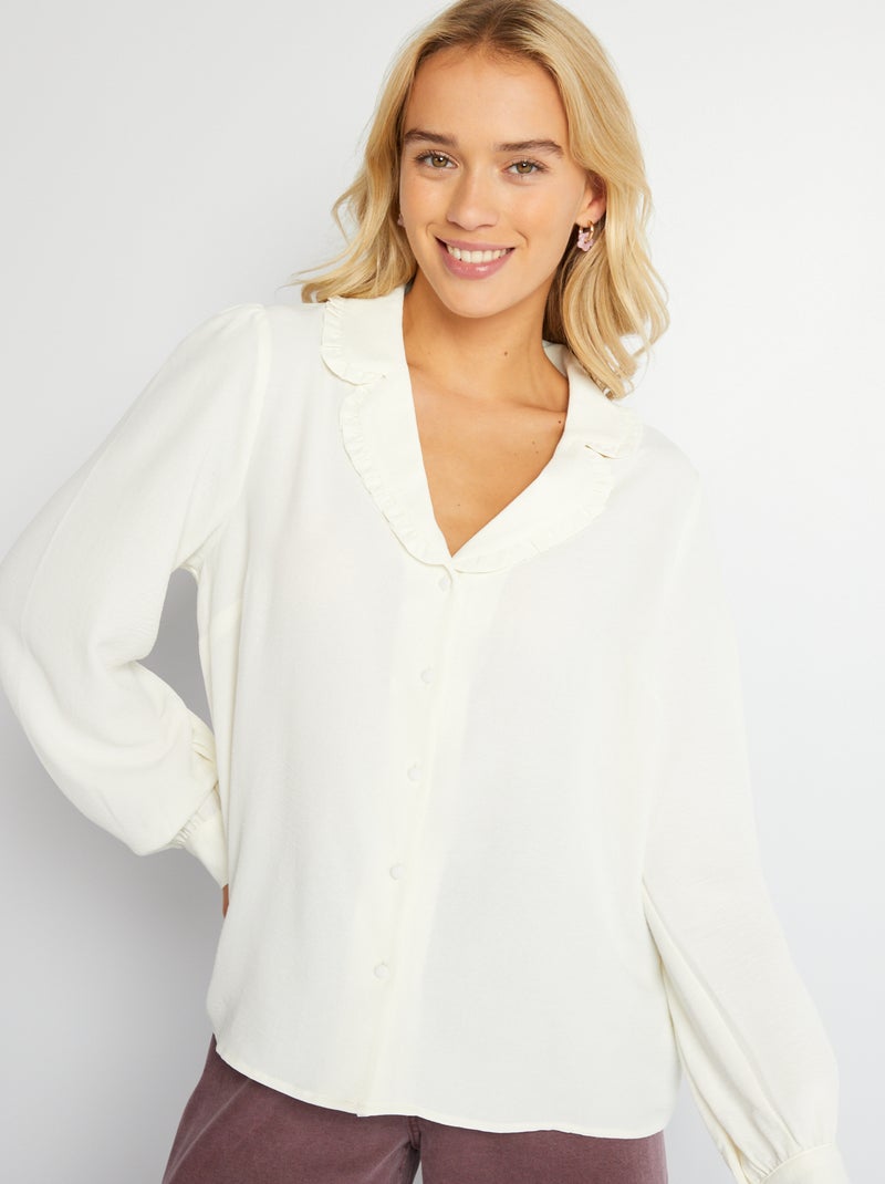 Camisa fluida de manga comprida Branco - Kiabi