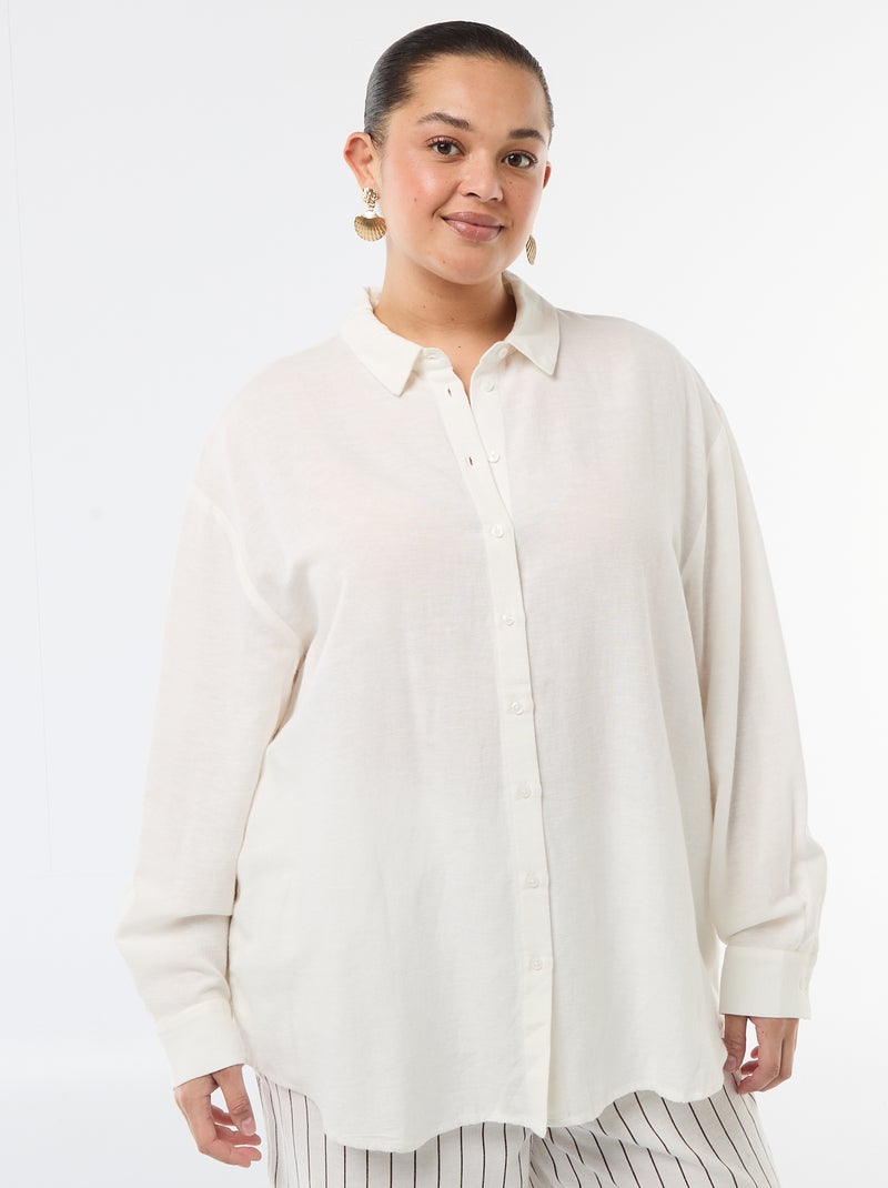 Camisa fluida de manga comprida Branco - Kiabi