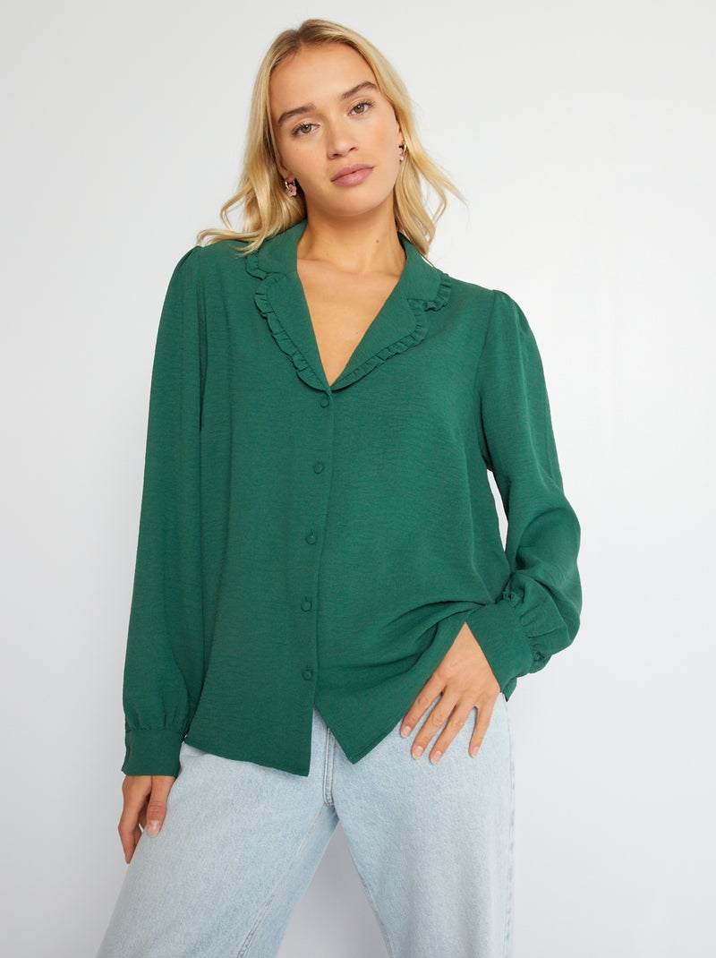 Camisa fluida de manga comprida Verde - Kiabi
