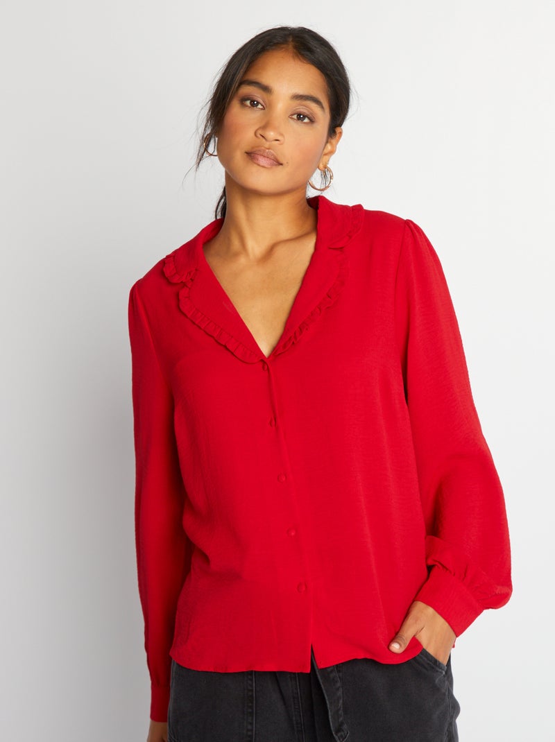 Camisa fluida de manga comprida VERMELHO - Kiabi