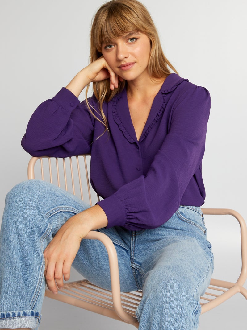 Camisa fluida de manga comprida Violeta - Kiabi