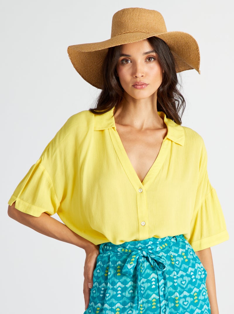 Camisa fluida de manga curta AMARELO - Kiabi