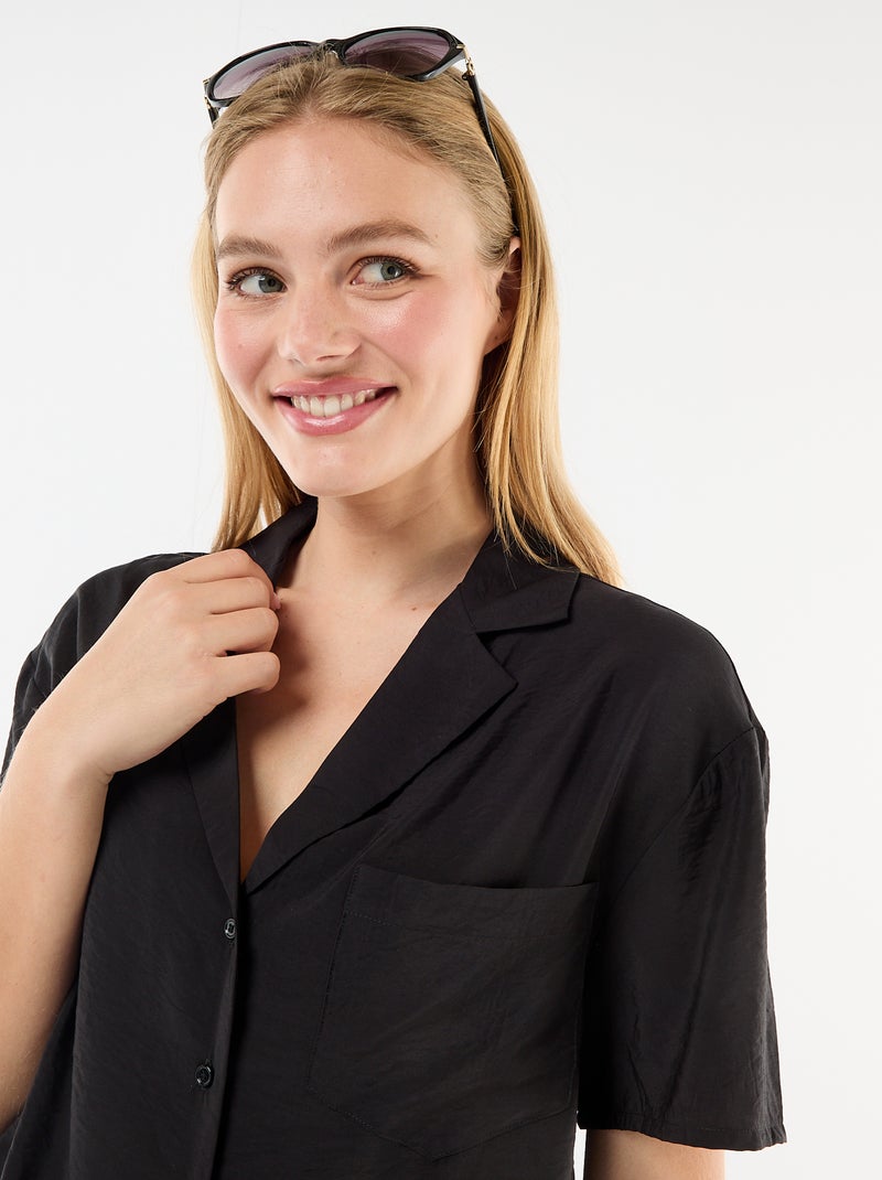 Camisa fluida de mangas curtas Preto - Kiabi