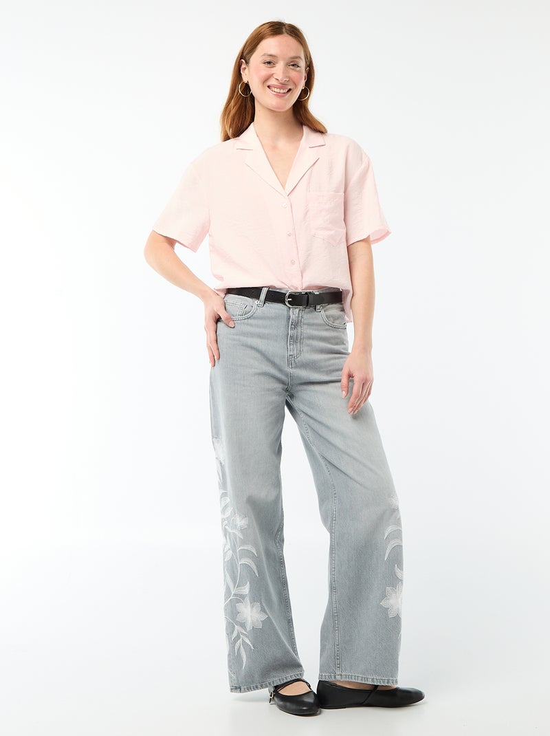 Camisa fluida de mangas curtas Rosa - Kiabi