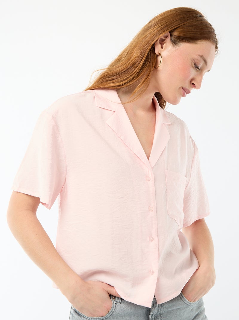 Camisa fluida de mangas curtas Rosa - Kiabi