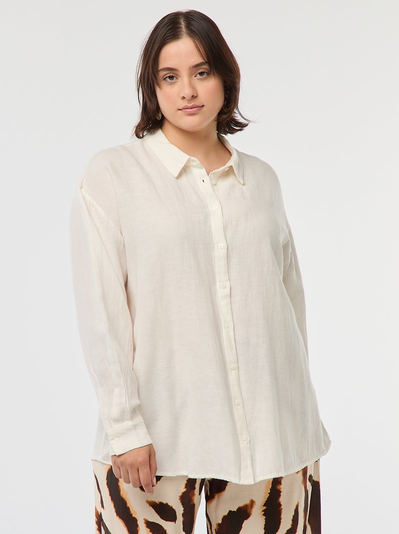Camisa fluida em linho misturado Branco - Kiabi
