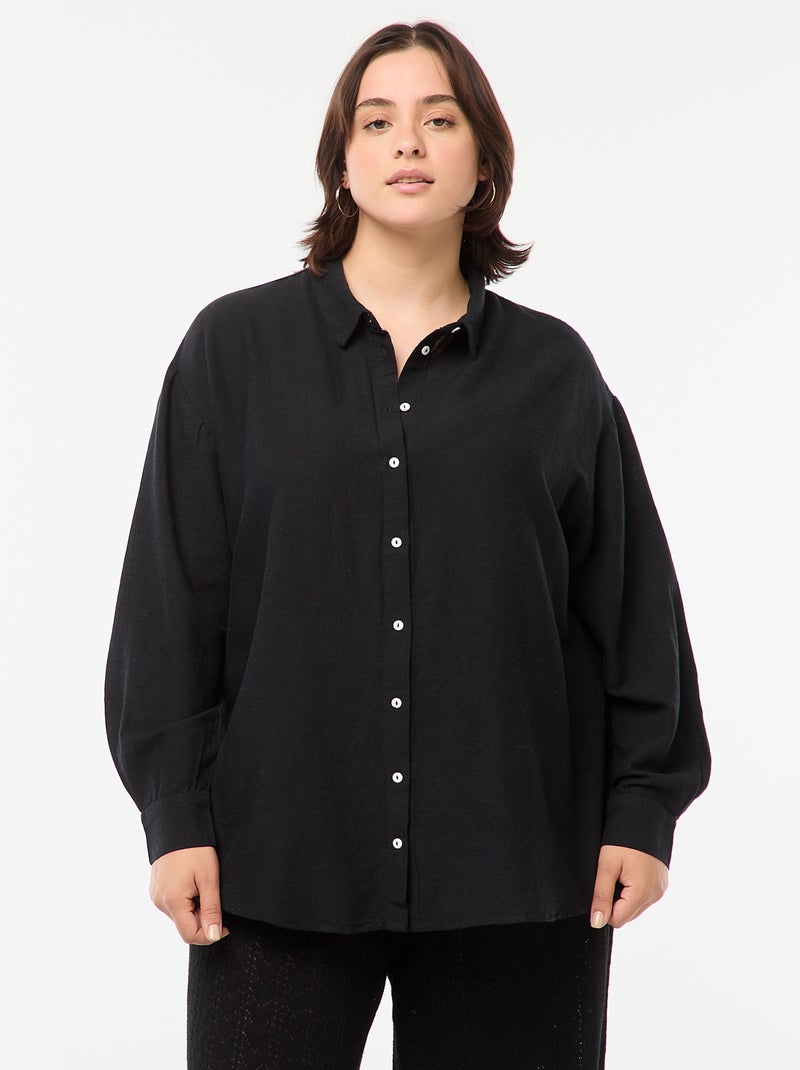 Camisa fluida em linho misturado Preto - Kiabi