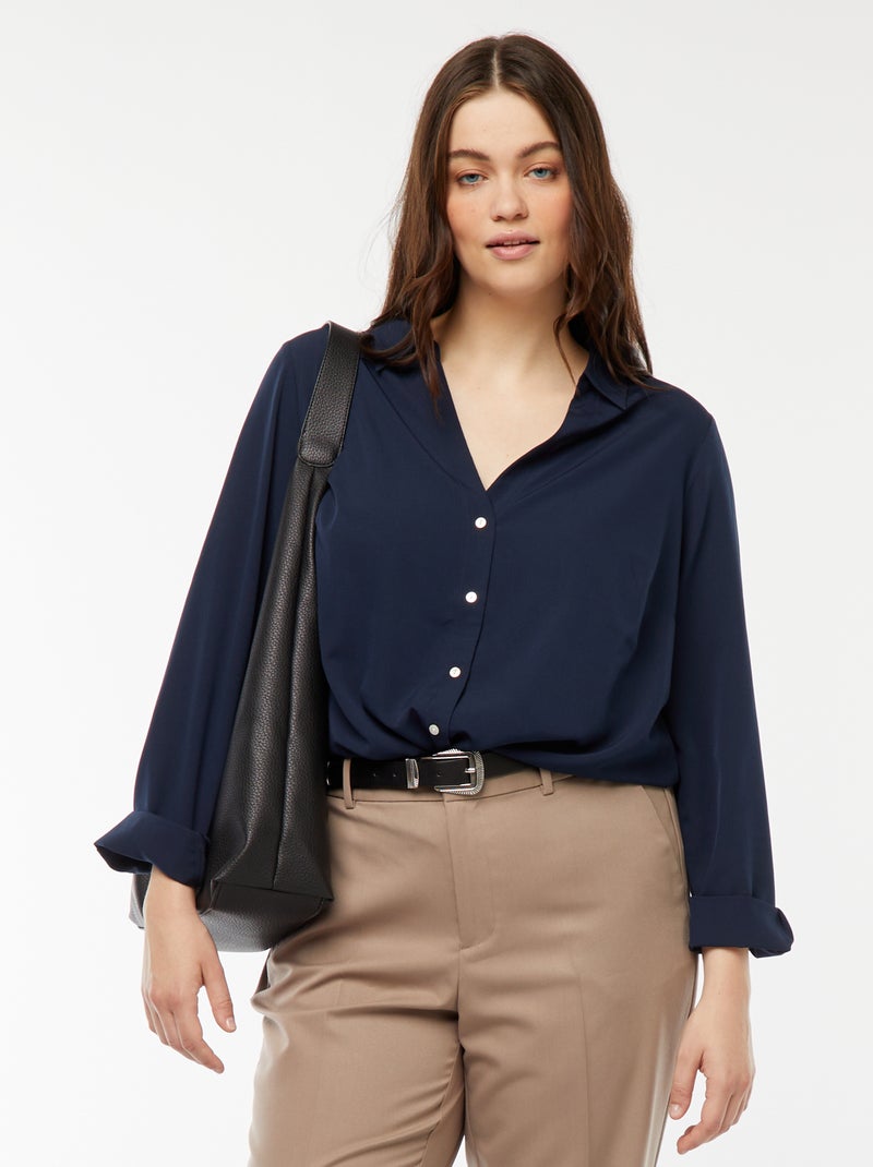 Camisa fluida em malha crepe Azul - Kiabi