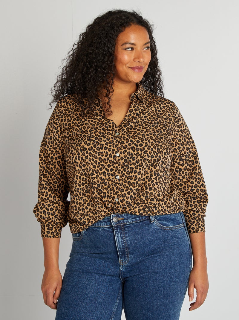 Camisa fluida em malha crepe BEGE - Kiabi