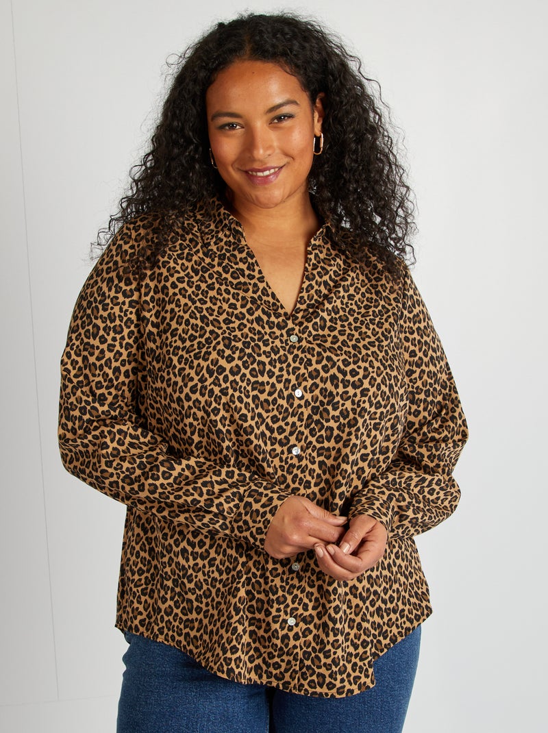 Camisa fluida em malha crepe BEGE - Kiabi