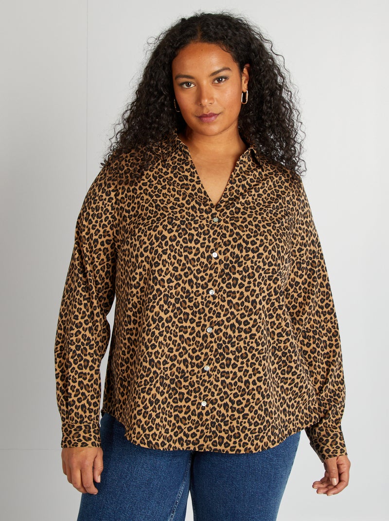 Camisa fluida em malha crepe BEGE - Kiabi