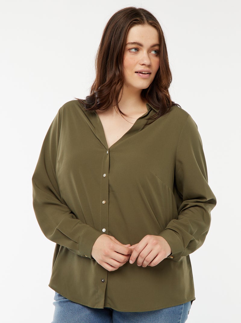 Camisa fluida em malha crepe Caqui - Kiabi