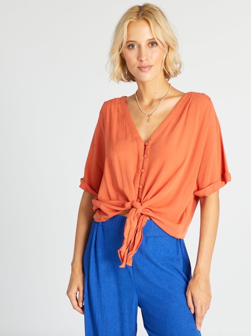 Camisa fluida em malha crepe Laranja - Kiabi