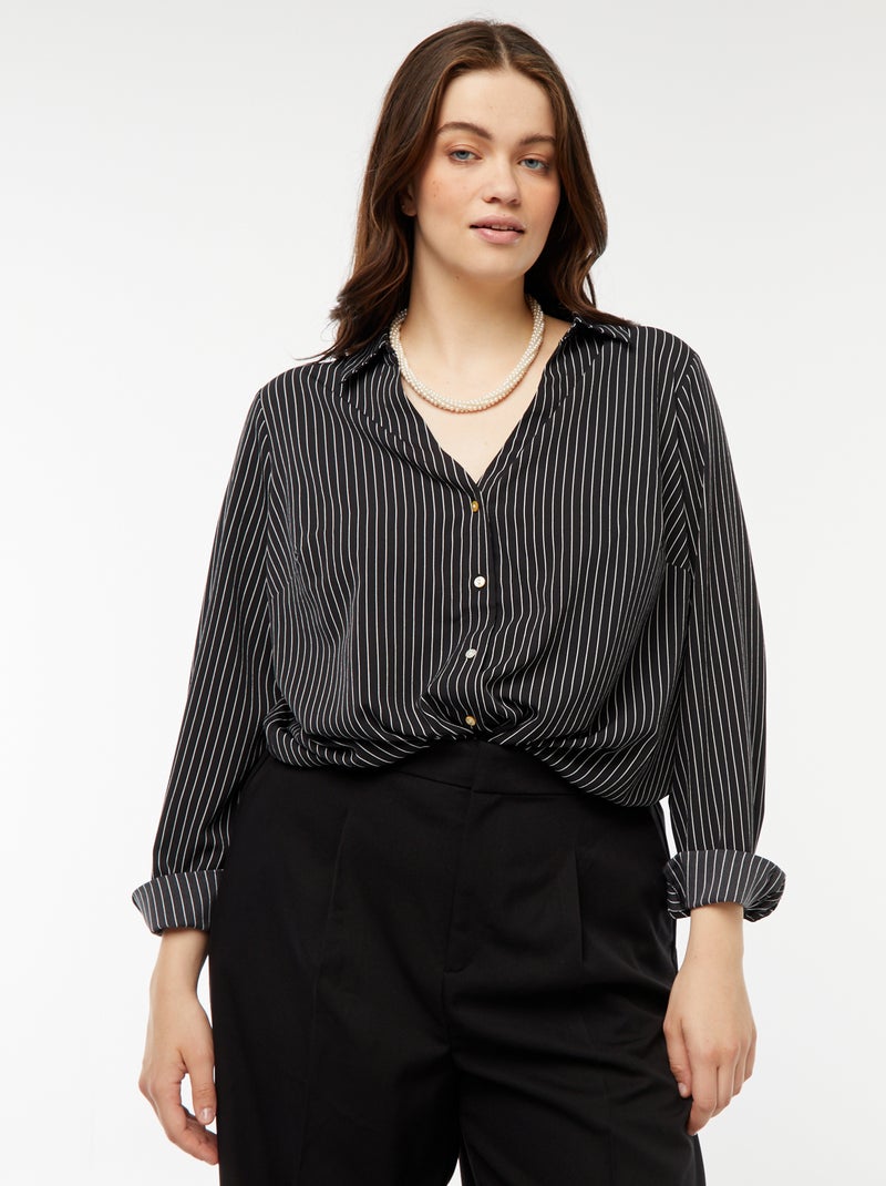 Camisa fluida em malha crepe Preto - Kiabi