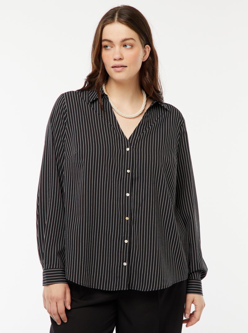 Camisa fluida em malha crepe Preto - Kiabi