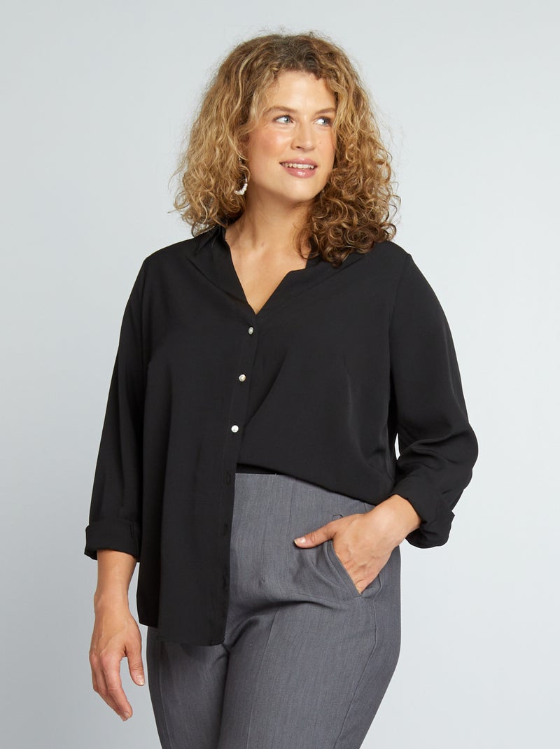 Camisa fluida em malha crepe Preto - Kiabi