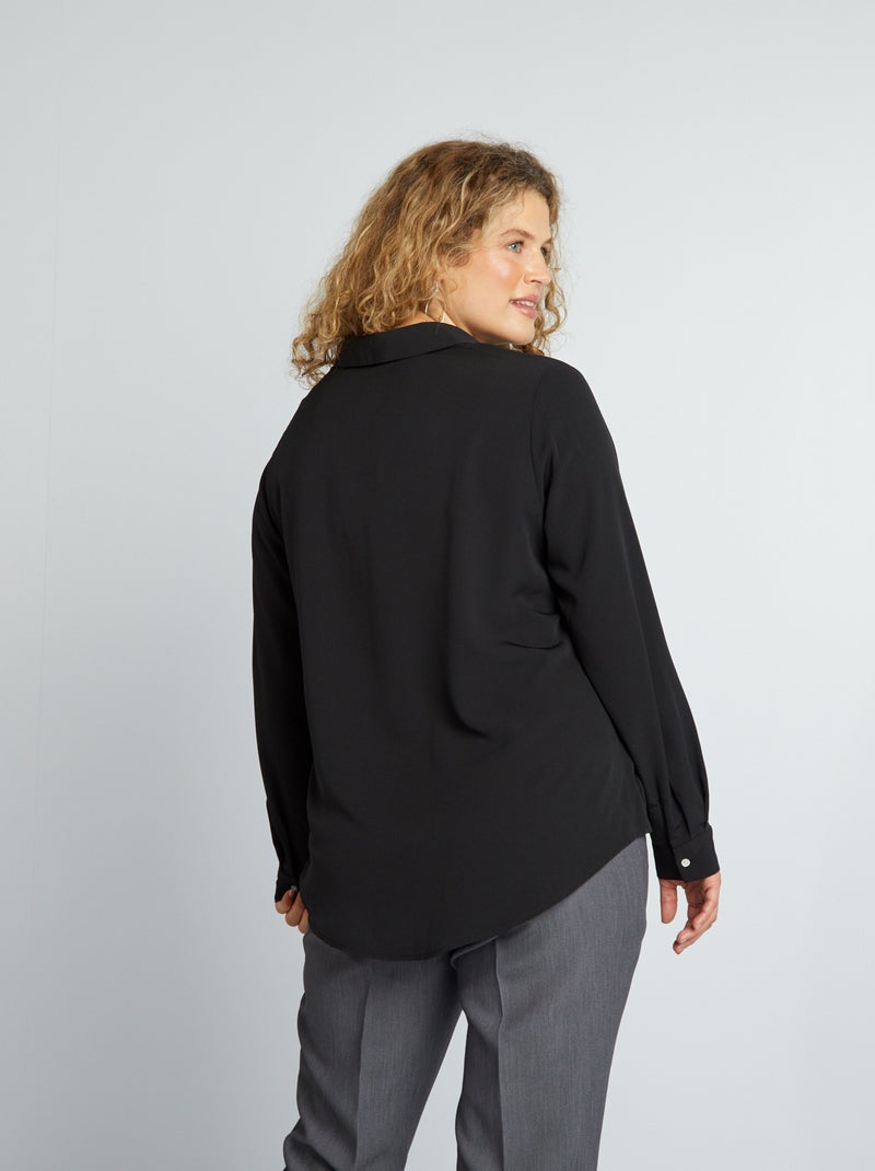 Camisa fluida em malha crepe Preto - Kiabi