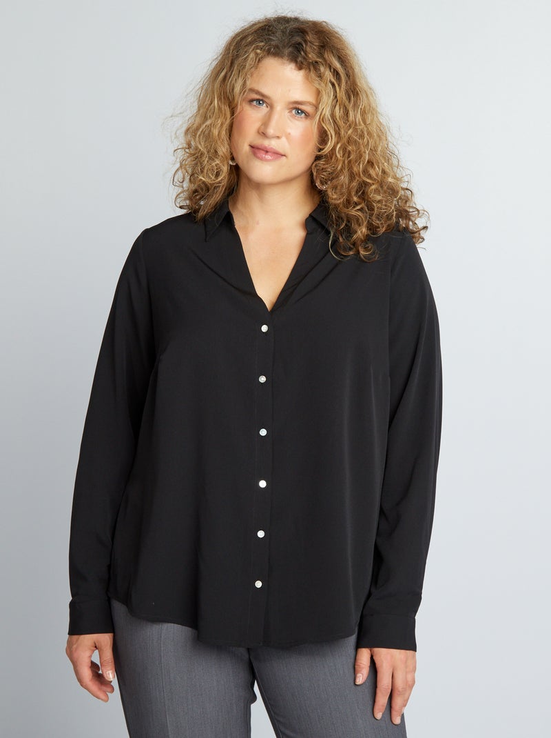 Camisa fluida em malha crepe Preto - Kiabi