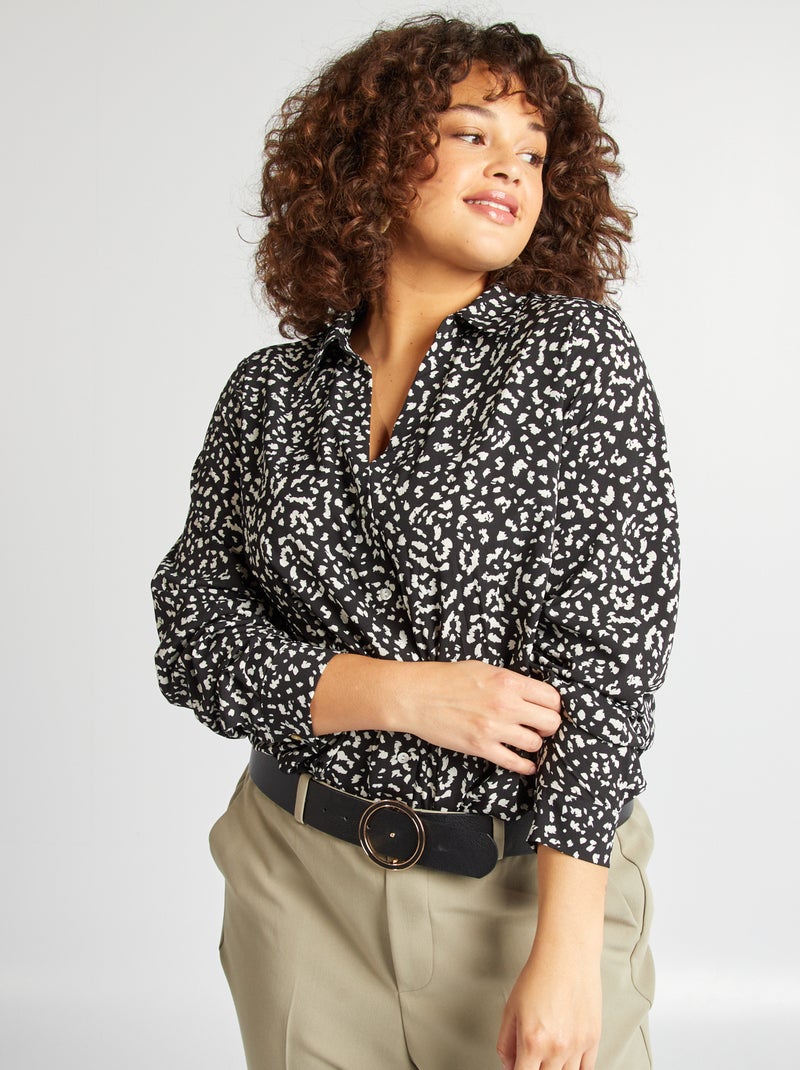 Camisa fluida em malha crepe PRETO - Kiabi