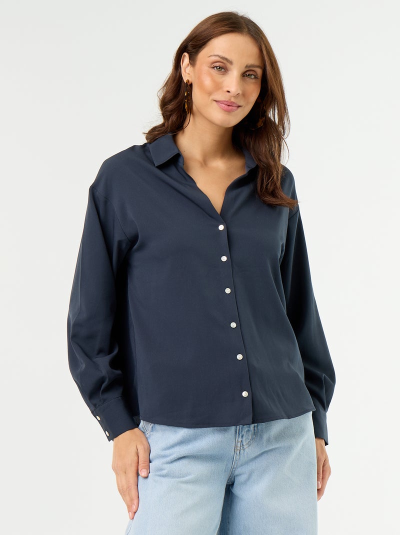 Camisa fluida lisa Azul - Kiabi