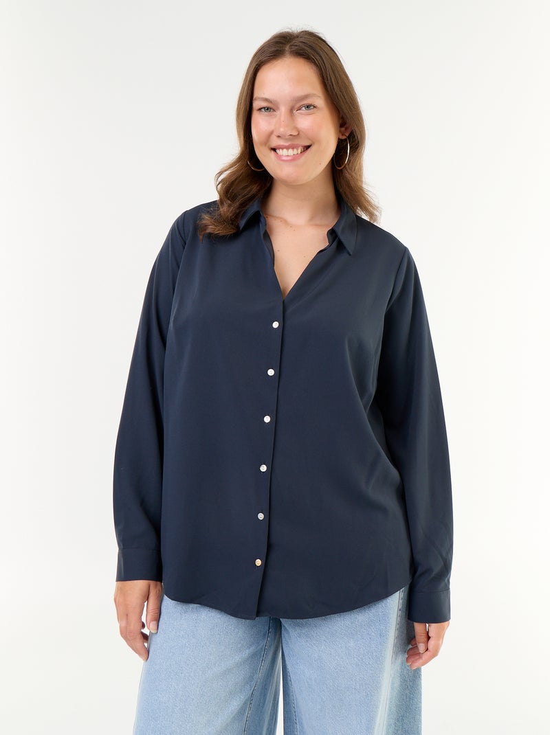 Camisa fluida lisa Azul - Kiabi