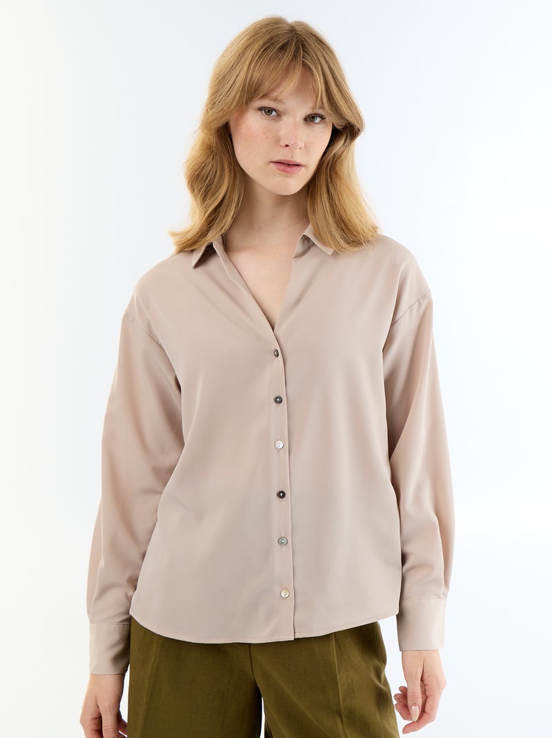 Camisa fluida lisa Bege - Kiabi