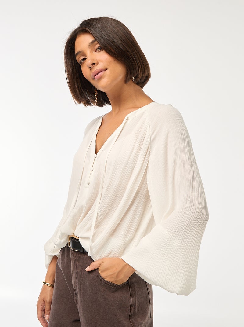 Camisa fluida lisa Branco - Kiabi