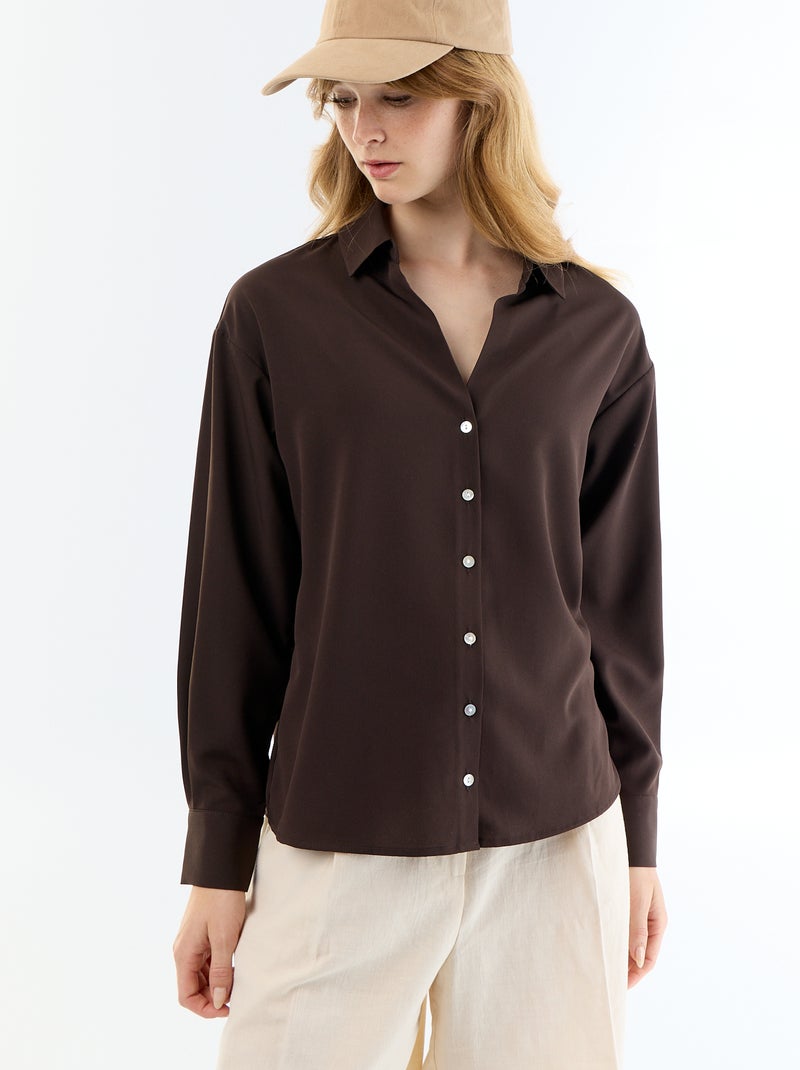 Camisa fluida lisa Castanho - Kiabi