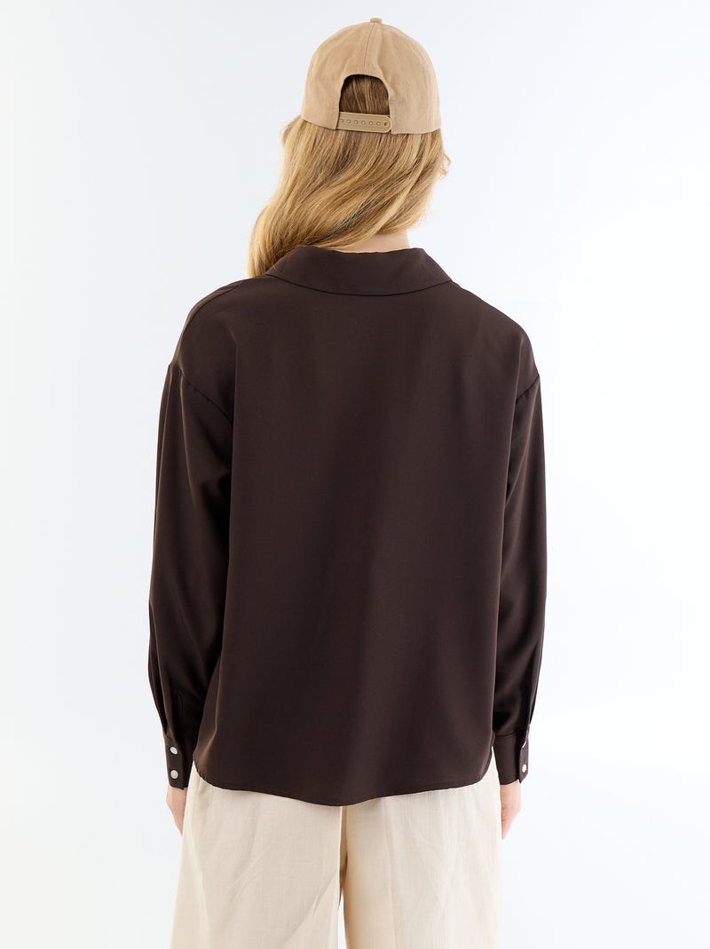 Camisa fluida lisa Castanho - Kiabi