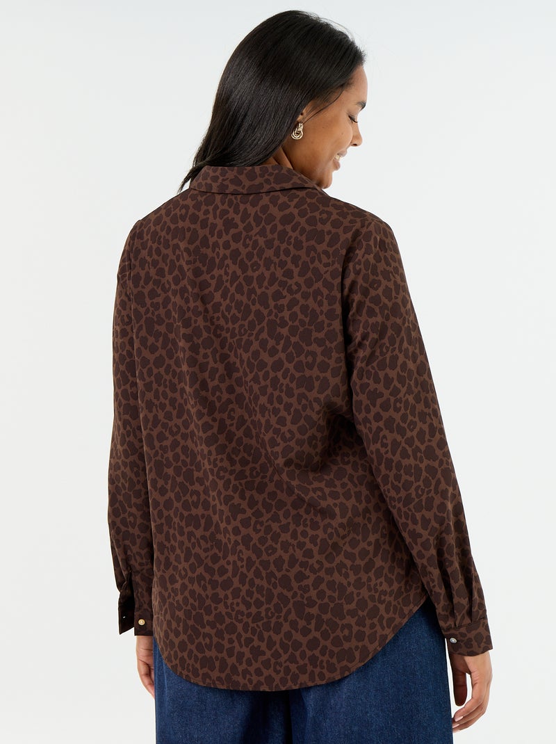 Camisa fluida lisa Castanho - Kiabi