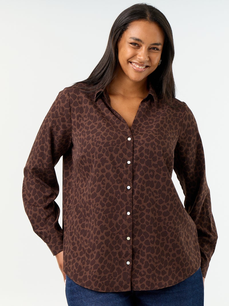 Camisa fluida lisa Castanho - Kiabi