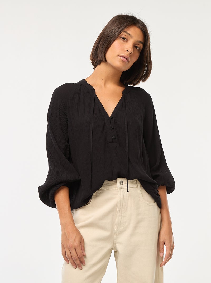 Camisa fluida lisa Preto - Kiabi