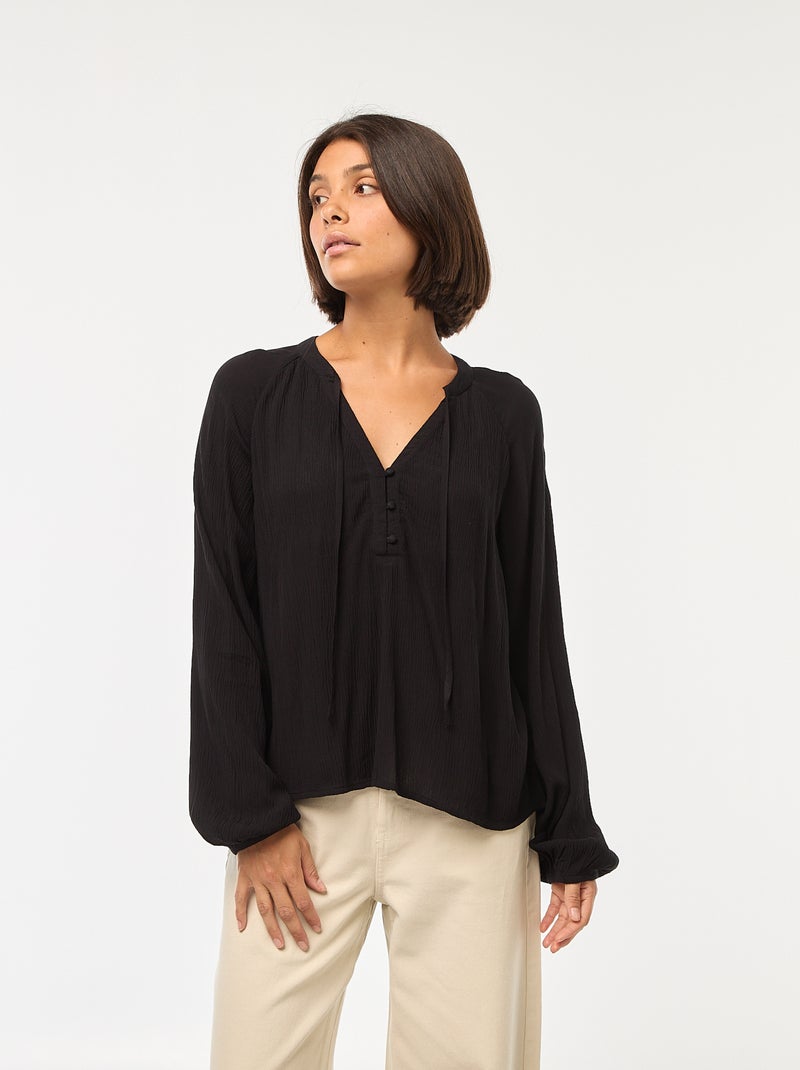 Camisa fluida lisa Preto - Kiabi