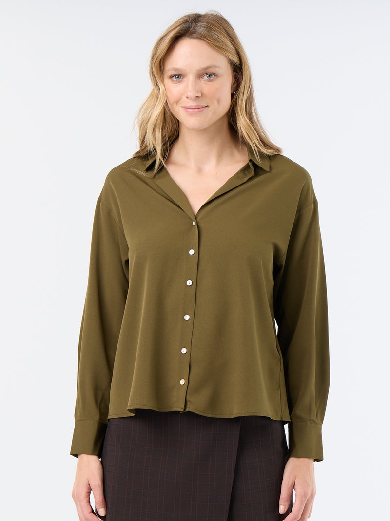 Camisa fluida lisa Verde - Kiabi