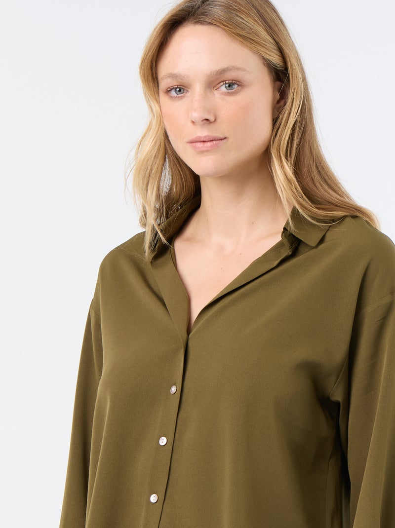 Camisa fluida lisa Verde - Kiabi