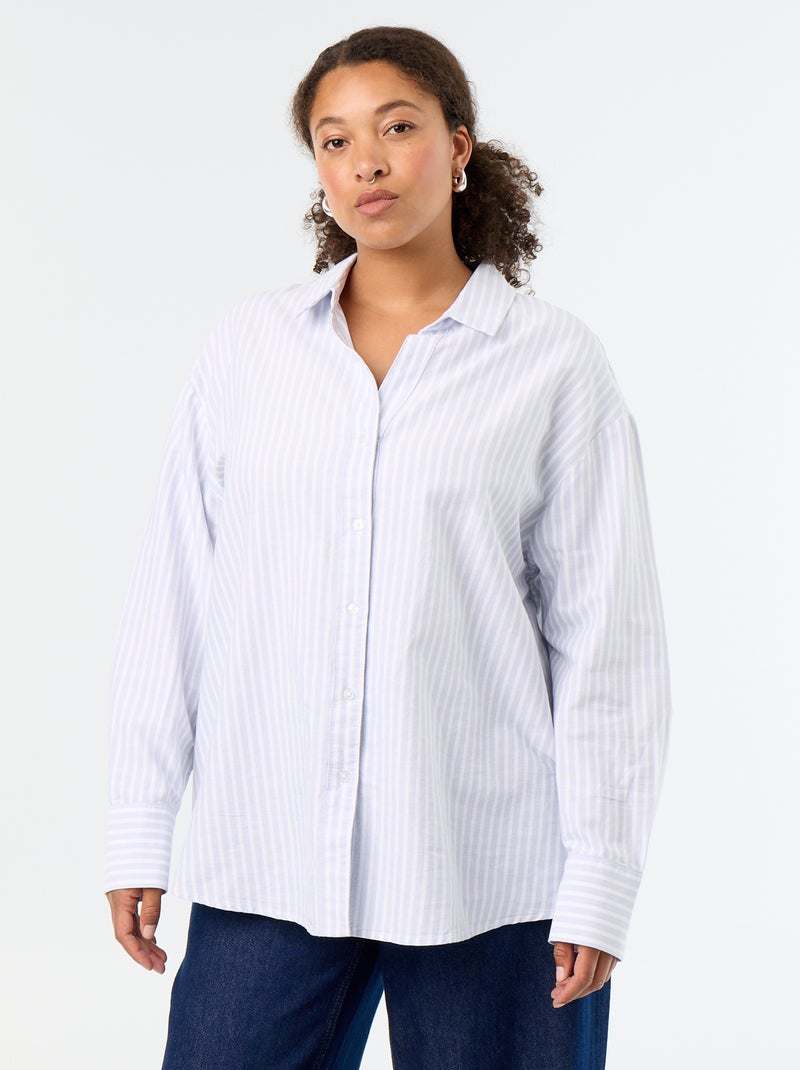 Camisa fluida oxford às riscas Azul - Kiabi