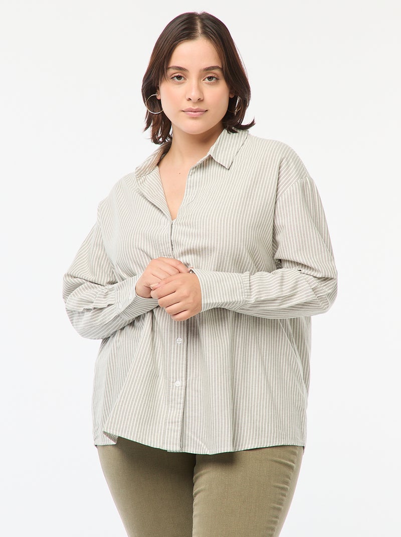 Camisa fluida oxford Caqui - Kiabi