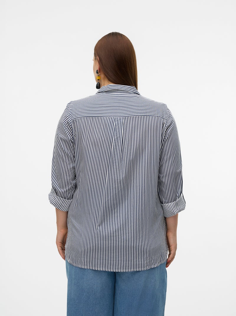 Camisa fluida 'Vero moda curve' com mangas arregaçáveis Azul - Kiabi