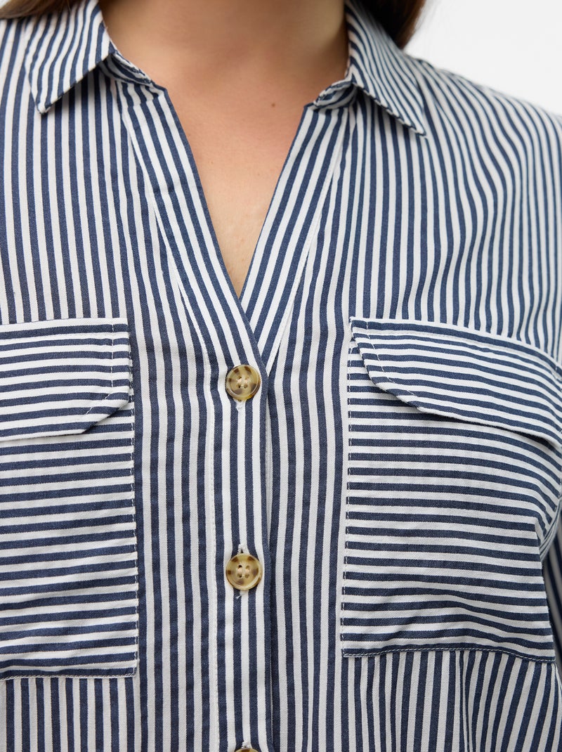 Camisa fluida 'Vero moda curve' com mangas arregaçáveis Azul - Kiabi