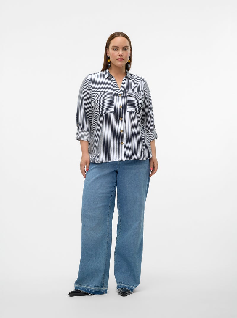 Camisa fluida 'Vero moda curve' com mangas arregaçáveis Azul - Kiabi