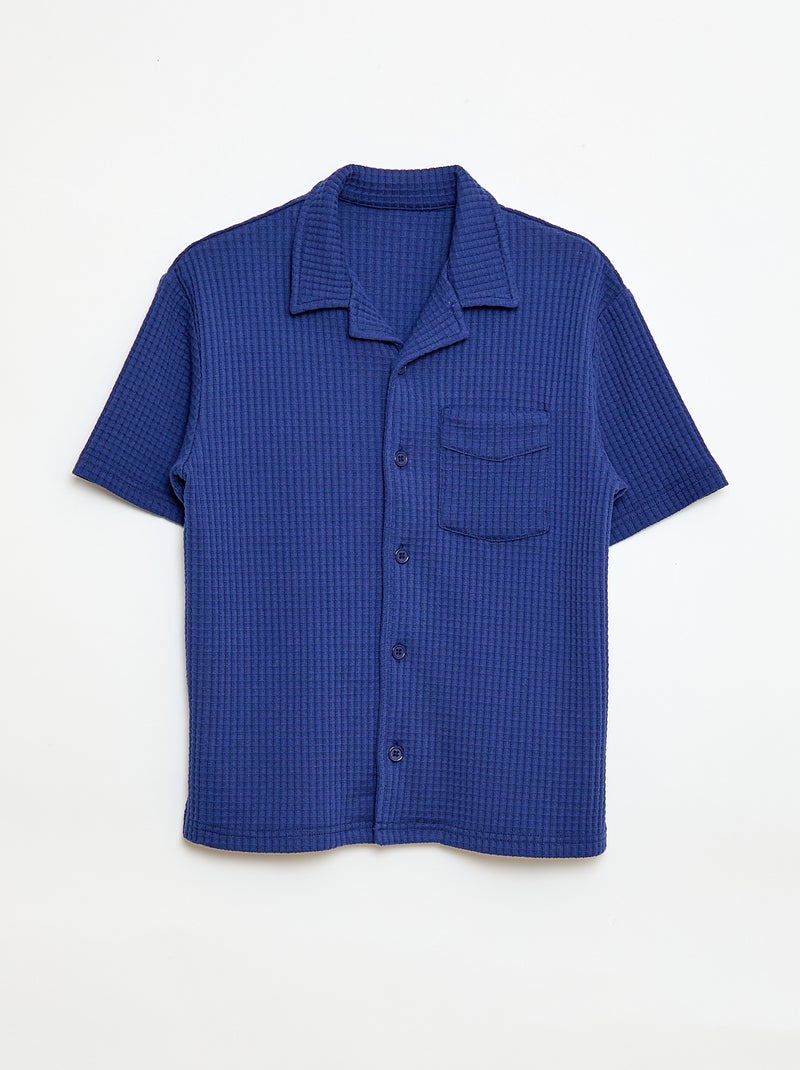 Camisa gofrada lisa Azul - Kiabi