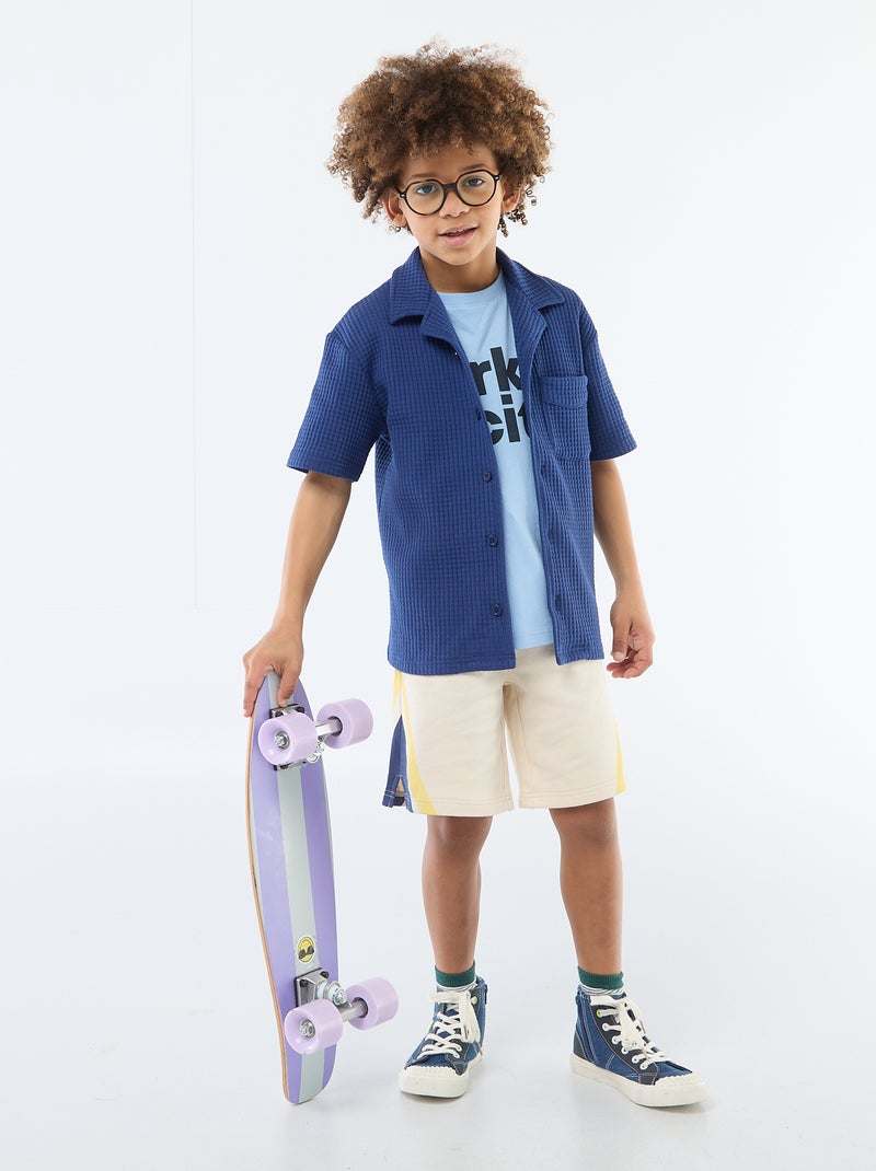 Camisa gofrada lisa Azul - Kiabi