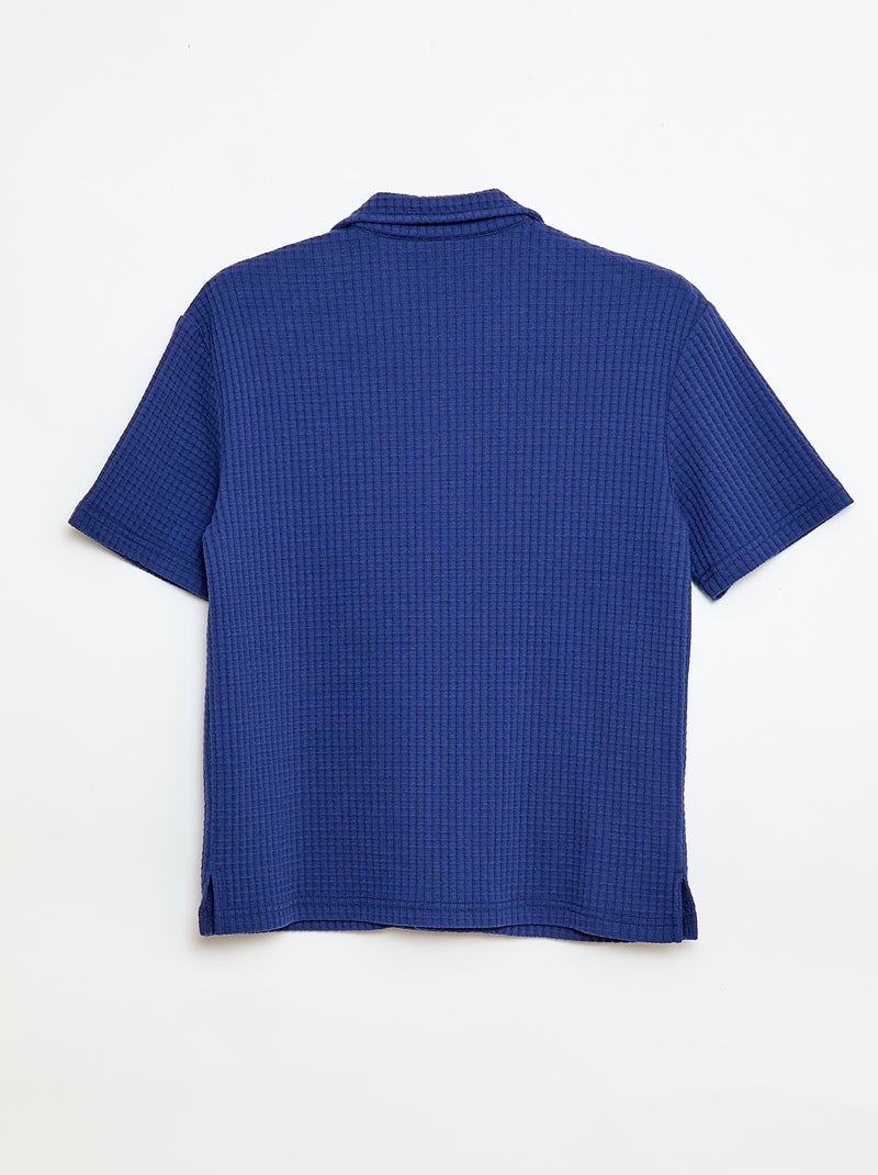 Camisa gofrada lisa Azul - Kiabi