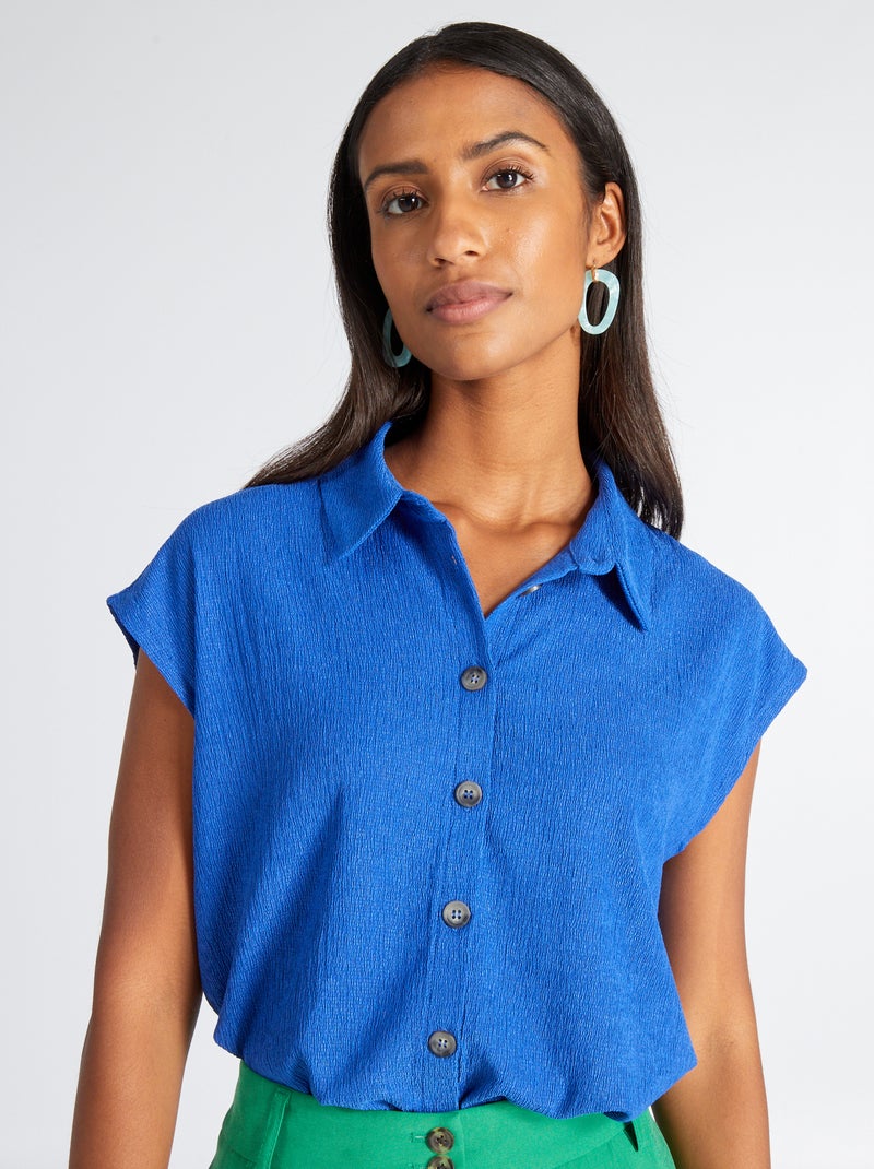 Camisa gofrada sem mangas AZUL - Kiabi