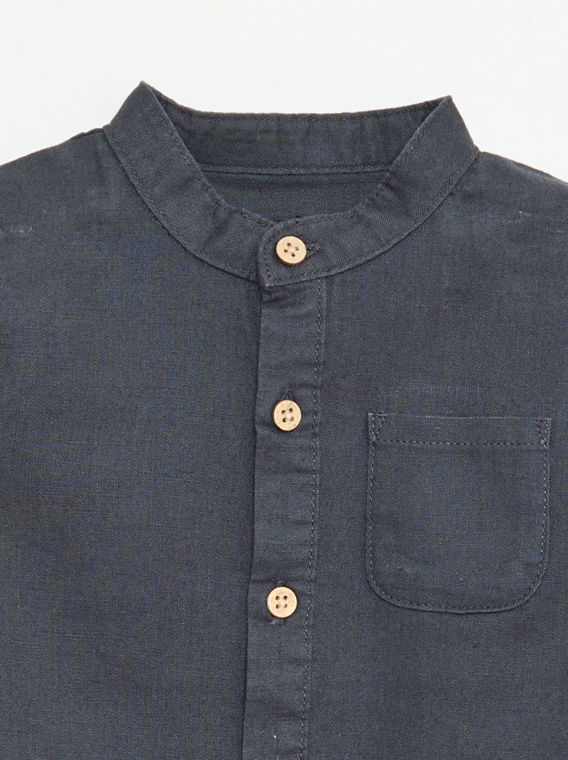 Camisa gola mao com mangas arregaçáveis Azul - Kiabi
