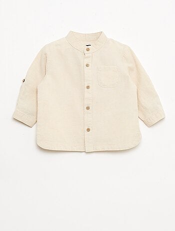 Camisa gola mao com mangas arregaçáveis