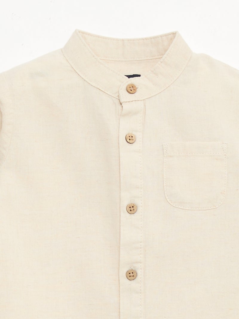 Camisa gola mao com mangas arregaçáveis Bege - Kiabi